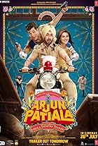 Diljit Dosanjh, Kriti Sanon, and Varun Sharma in Arjun Patiala (2019)