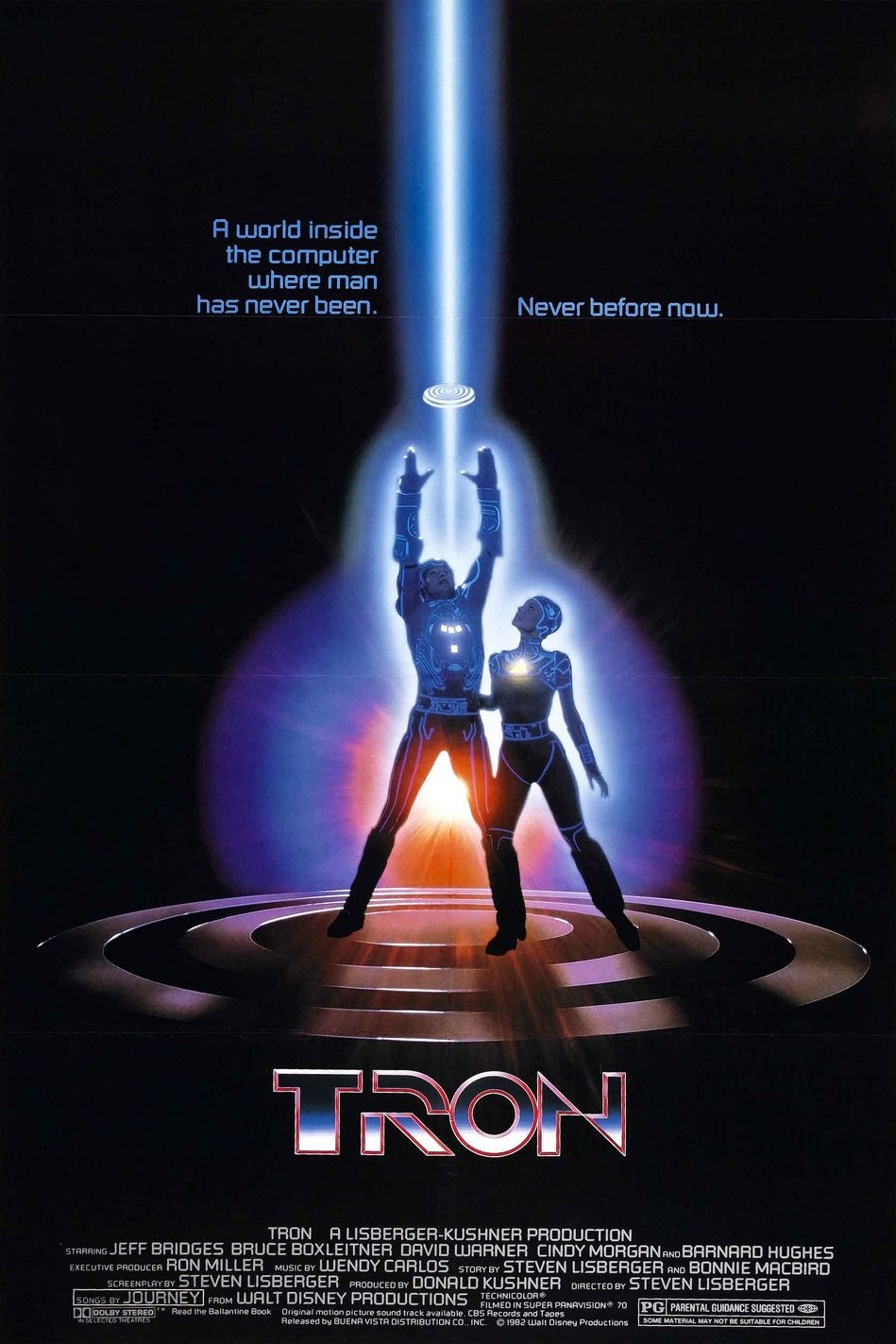 Jeff Bridges, Dean Edward Mitzner, and Cindy Morgan in Tron (1982)