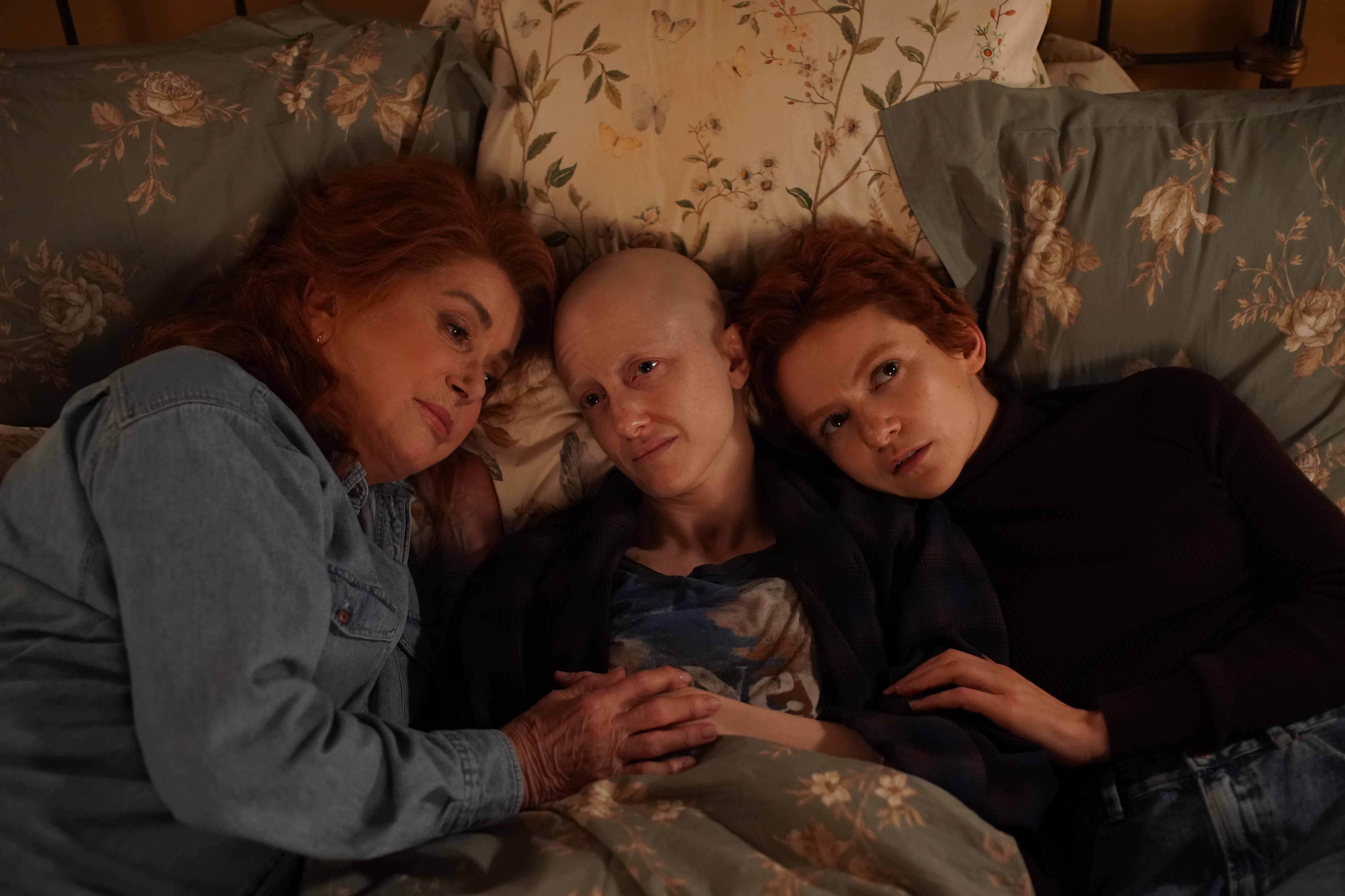 Catherine Deneuve, Andrea Riseborough, and Morgan Saylor in Funny Birds (2024)