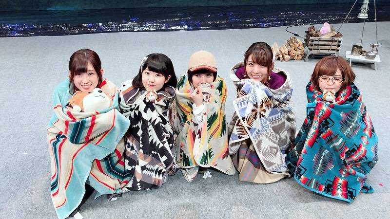 Nao Tôyama, Aki Toyosaki, Rie Takahashi, Sayuri Hara, and Yumiri Hanamori at an event for Laid-Back Camp (2018)