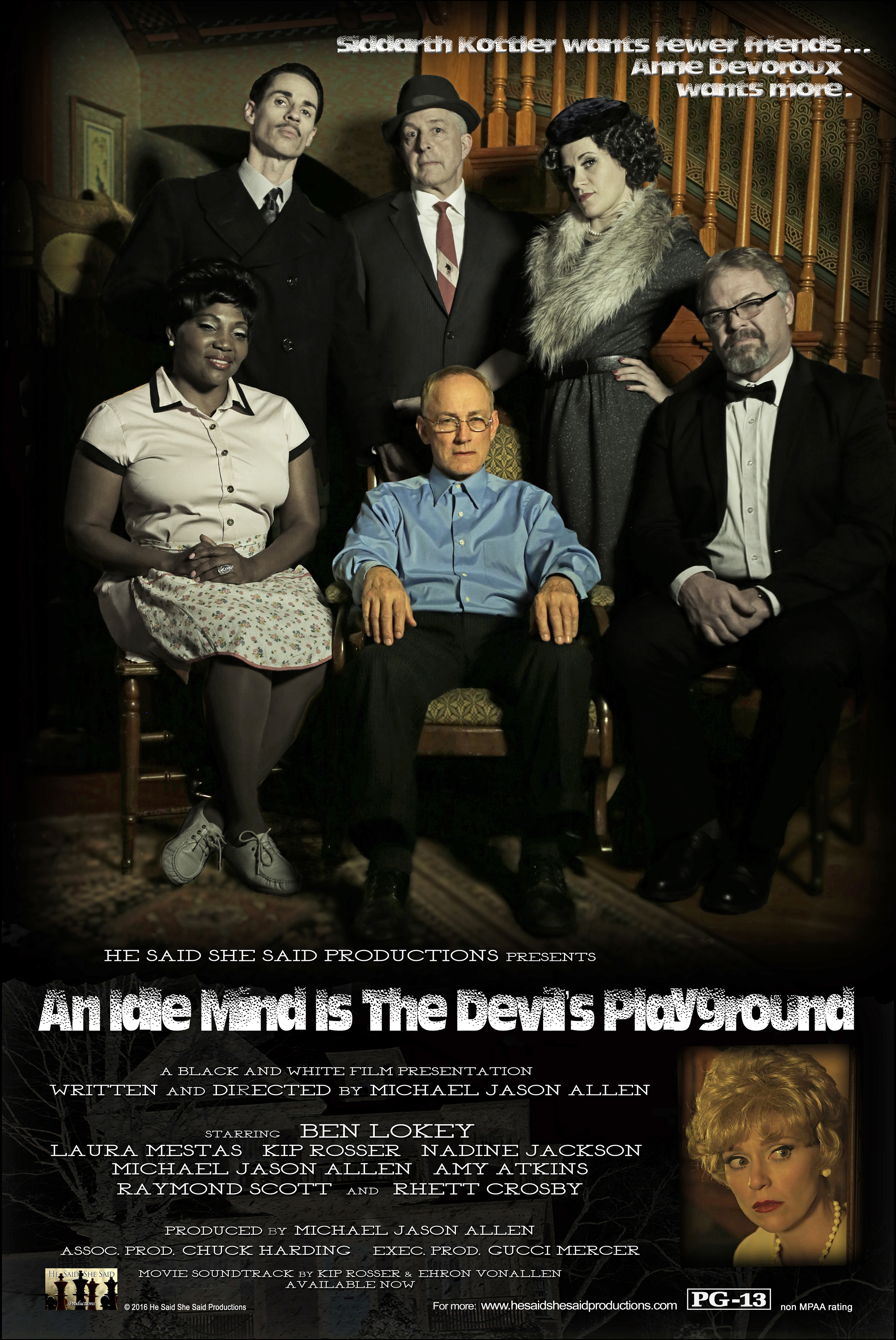 Ben Lokey, Nadine Jackson, Rhett Ashley Crosby, Michael Jason Allen, Kip Rosser, Mike Rea, Raymond Scott, Gianna Frangella, Amelia Haberman, Laura Mestas, Diana Brest, and Amy Atkins in An Idle Mind Is the Devil's Playground (2016)