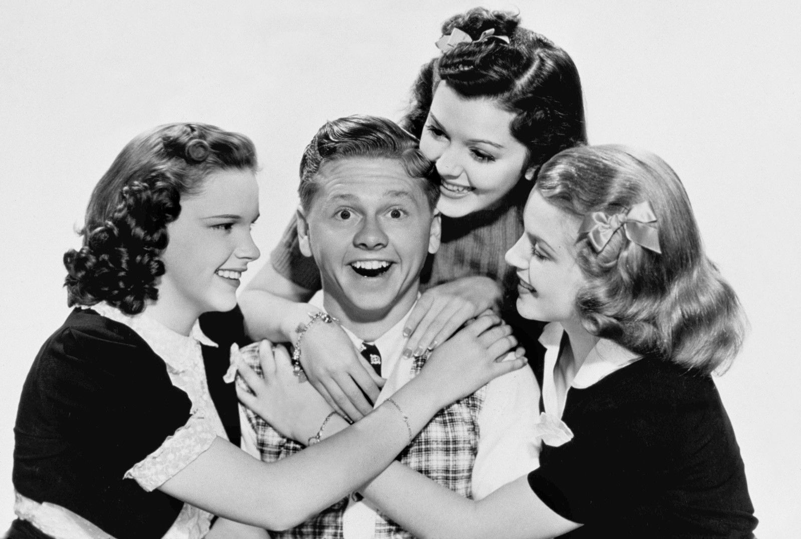 Judy Garland, Mickey Rooney, Lana Turner, and Ann Rutherford in Love Finds Andy Hardy (1938)