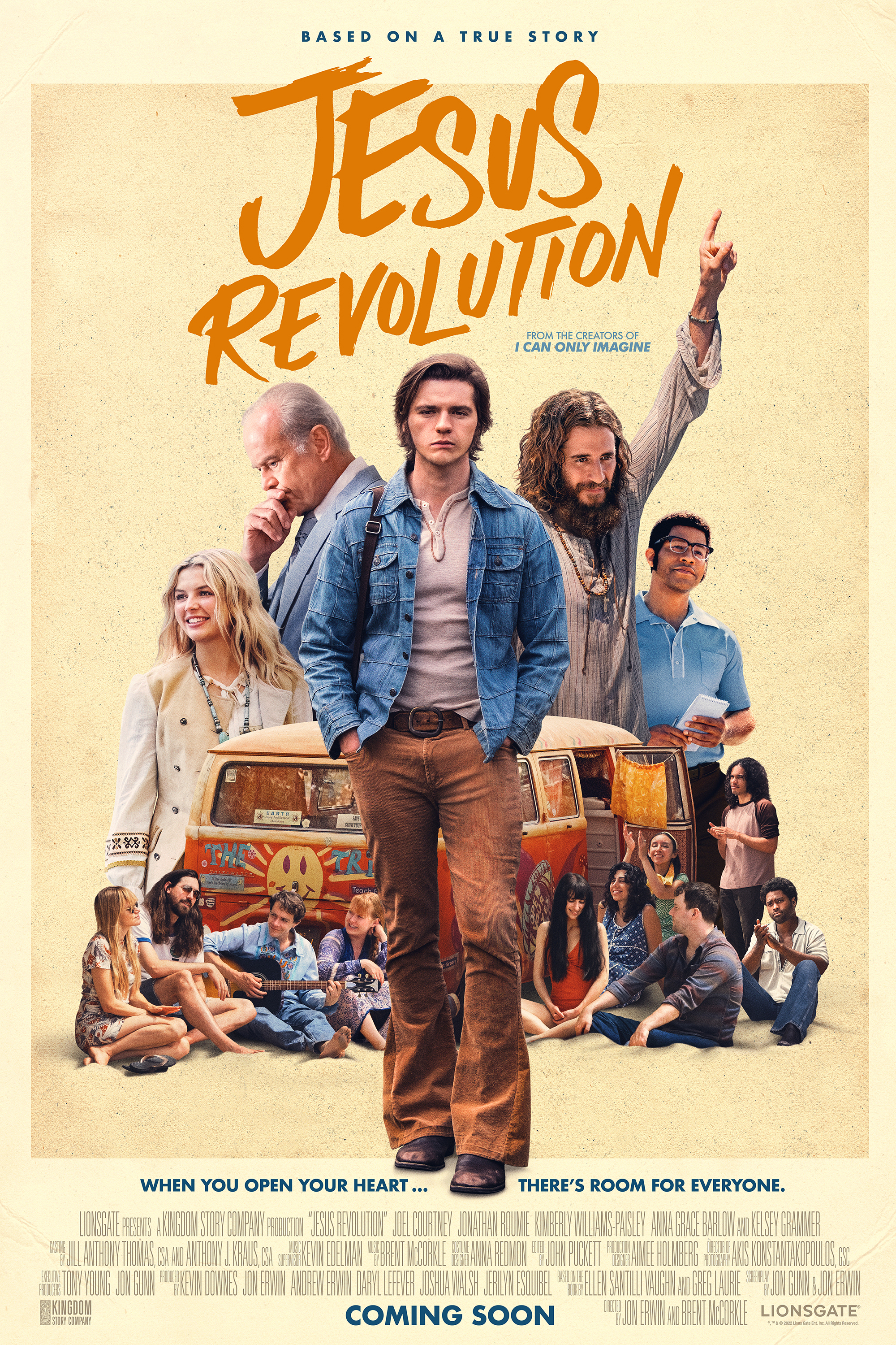 Kelsey Grammer, Jonathan Roumie, Joel Courtney, DeVon Franklin, and Anna Grace Barlow in Jesus Revolution (2023)