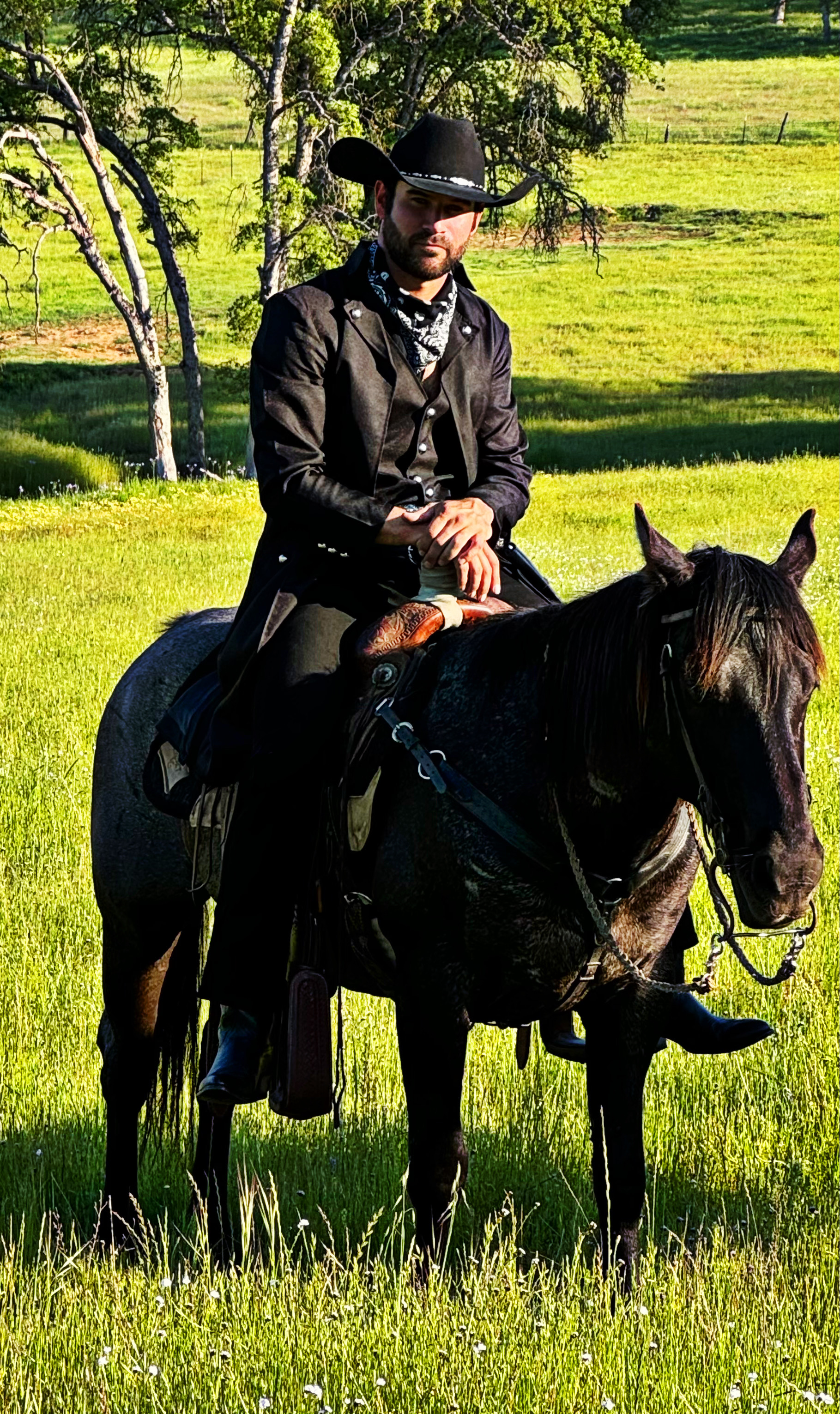 Mark Justice on set as the mythical urban cowboy in a Callie Tucker music video