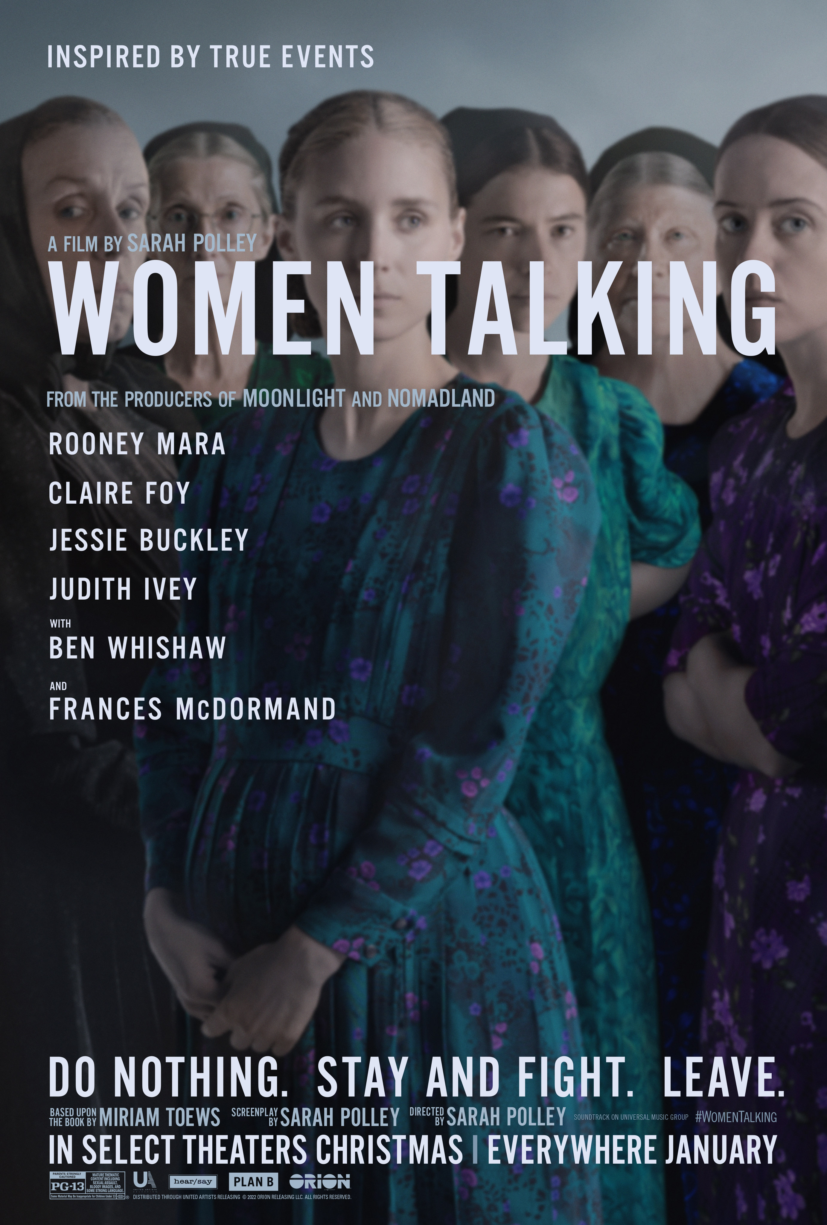 Frances McDormand, Judith Ivey, Sheila McCarthy, Rooney Mara, Claire Foy, and Jessie Buckley in Women Talking (2022)