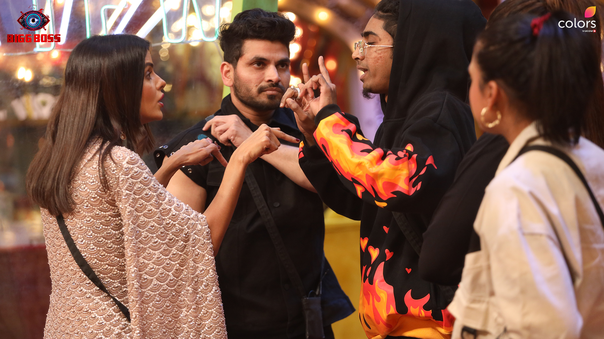 Sumbul Touqeer, McStan, Shiv Thakare, and Priyanka Chahar Choudhary in Priyanka, Shiv's heated altercation (2023)