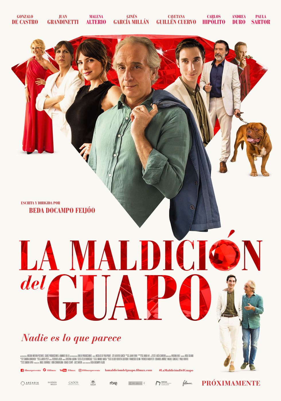 Gonzalo de Castro, Ginés García Millán, Cayetana Guillén Cuervo, Carlos Hipólito, Malena Alterio, Paula Sartor, Andrea Duro, and Juan Grandinetti in The Curse of the Handsome Man (2020)