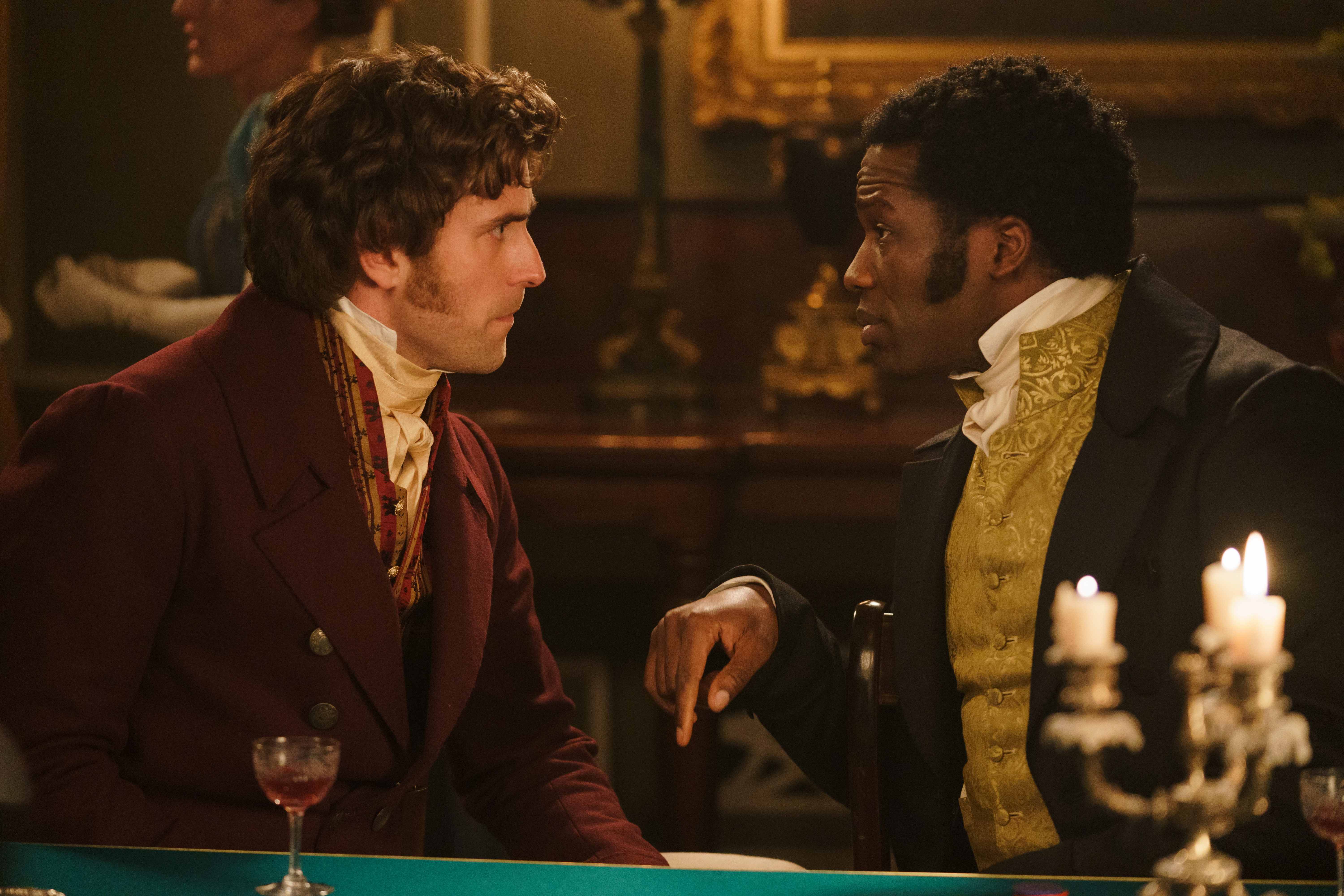 Oliver Jackson-Cohen and Sope Dirisu in Mr. Malcolm's List (2022)