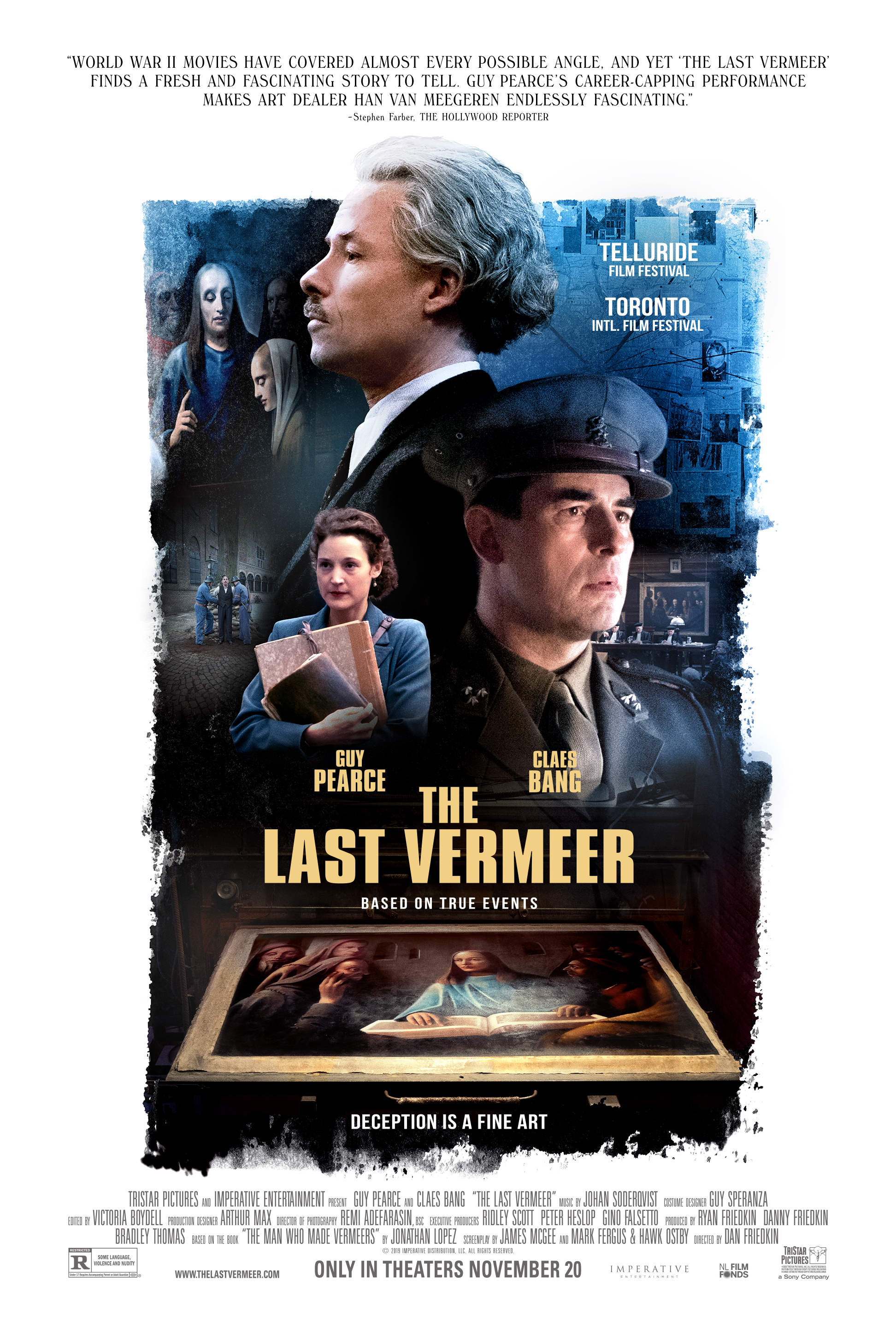 Guy Pearce, Claes Bang, and Vicky Krieps in The Last Vermeer (2019)