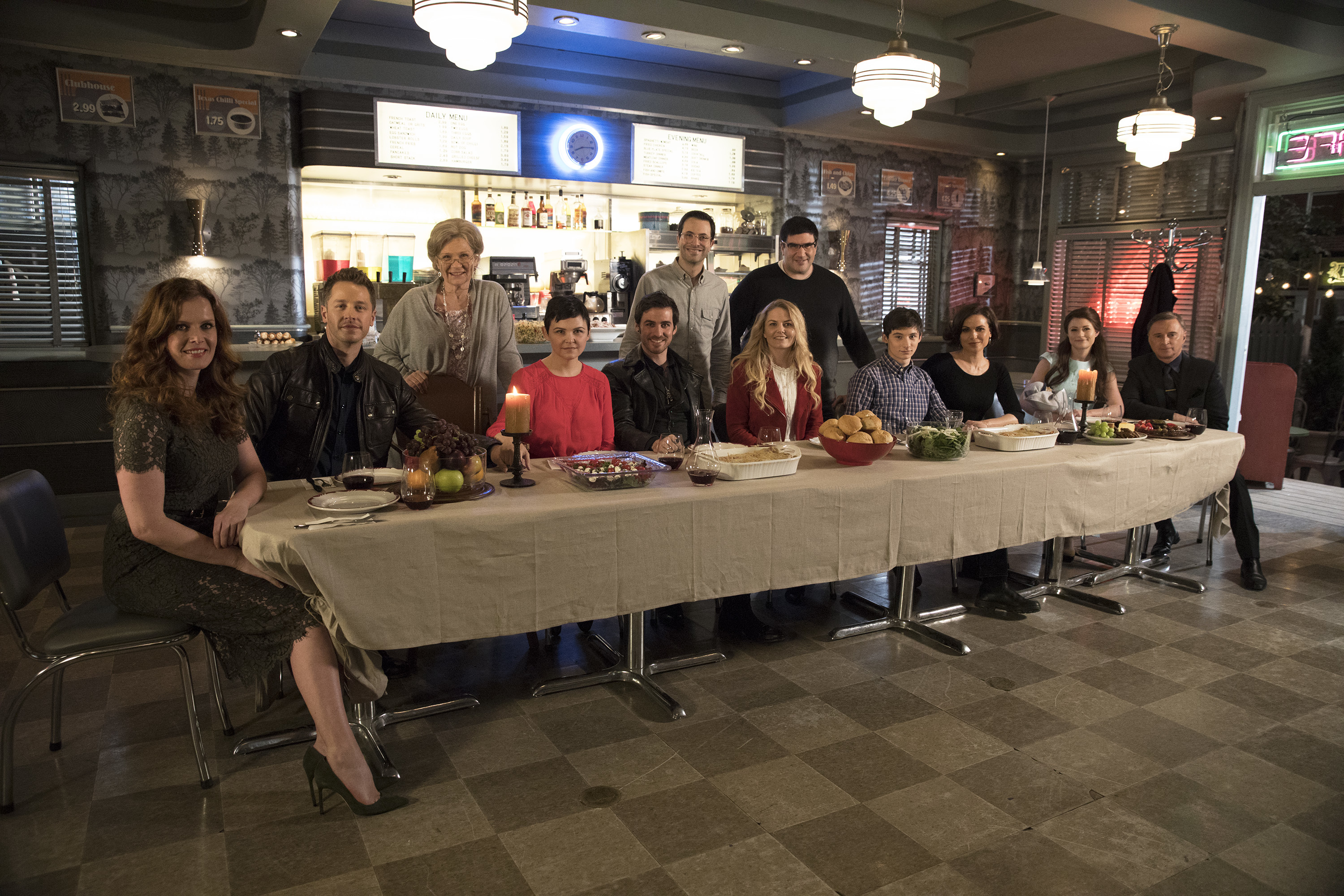 Robert Carlyle, Emilie de Ravin, Beverley Elliott, Ginnifer Goodwin, Adam Horowitz, Edward Kitsis, Jennifer Morrison, Lana Parrilla, Rebecca Mader, Colin O'Donoghue, Jared Gilmore, and Josh Dallas in Once Upon a Time (2011)