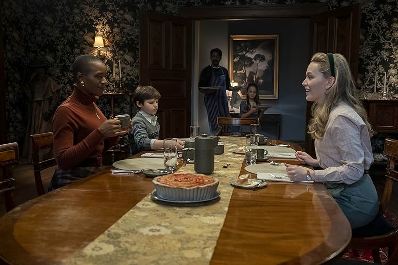 Liam Raymond Dib, T'Nia Miller, Rahul Kohli, Victoria Pedretti, Amelie Bea Smith, and Benjamin Evan Ainsworth in The Haunting of Bly Manor (2020)