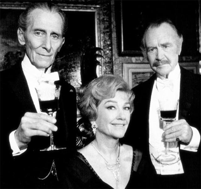 Anne Baxter, Peter Cushing, and John Mills in Sherlock Holmes and the Masks of Death (1984)