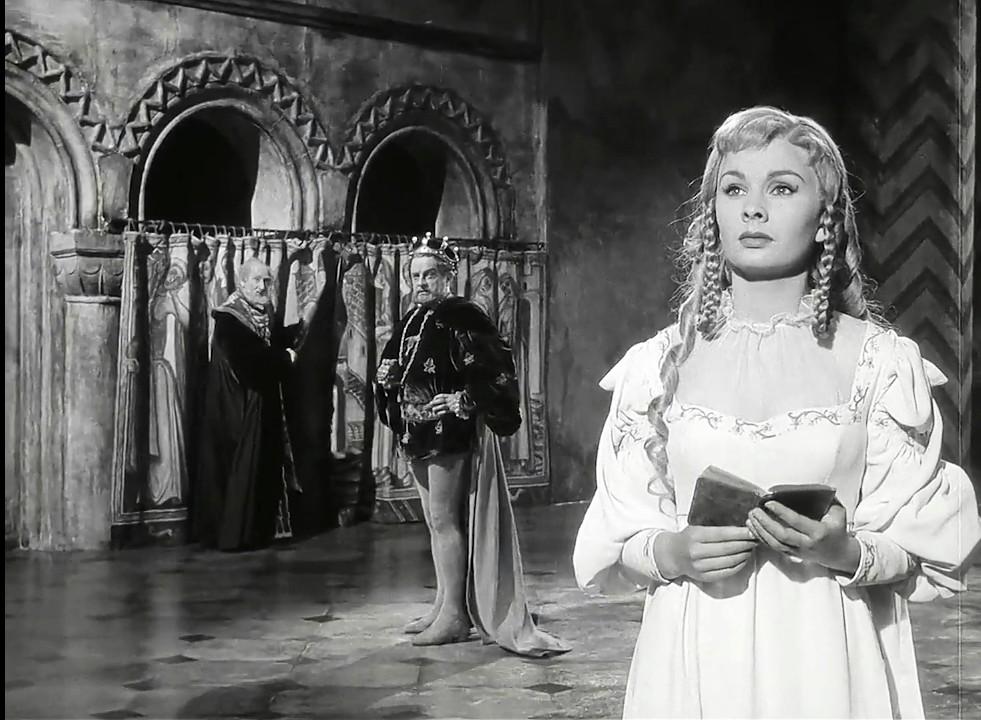 Jean Simmons and Basil Sydney in Hamlet (1948)