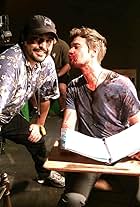 Zack Larez on the set of THE BASEMENT (2018) where he was both script supervisor and storyboard artist. Also pictured: actor Cayleb Long