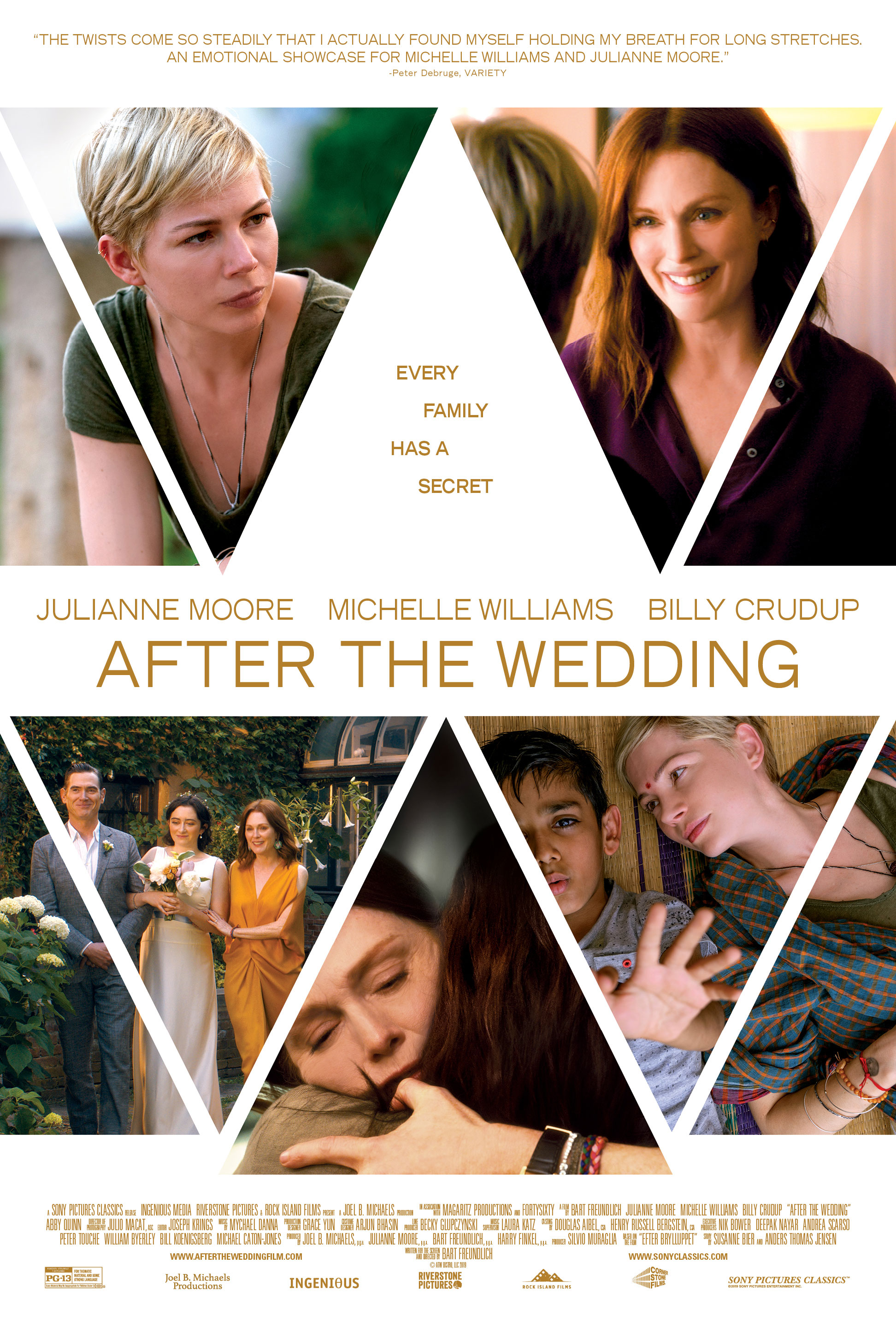 Julianne Moore, Billy Crudup, Michelle Williams, Vir Pachisia, and Abby Quinn in After the Wedding (2019)