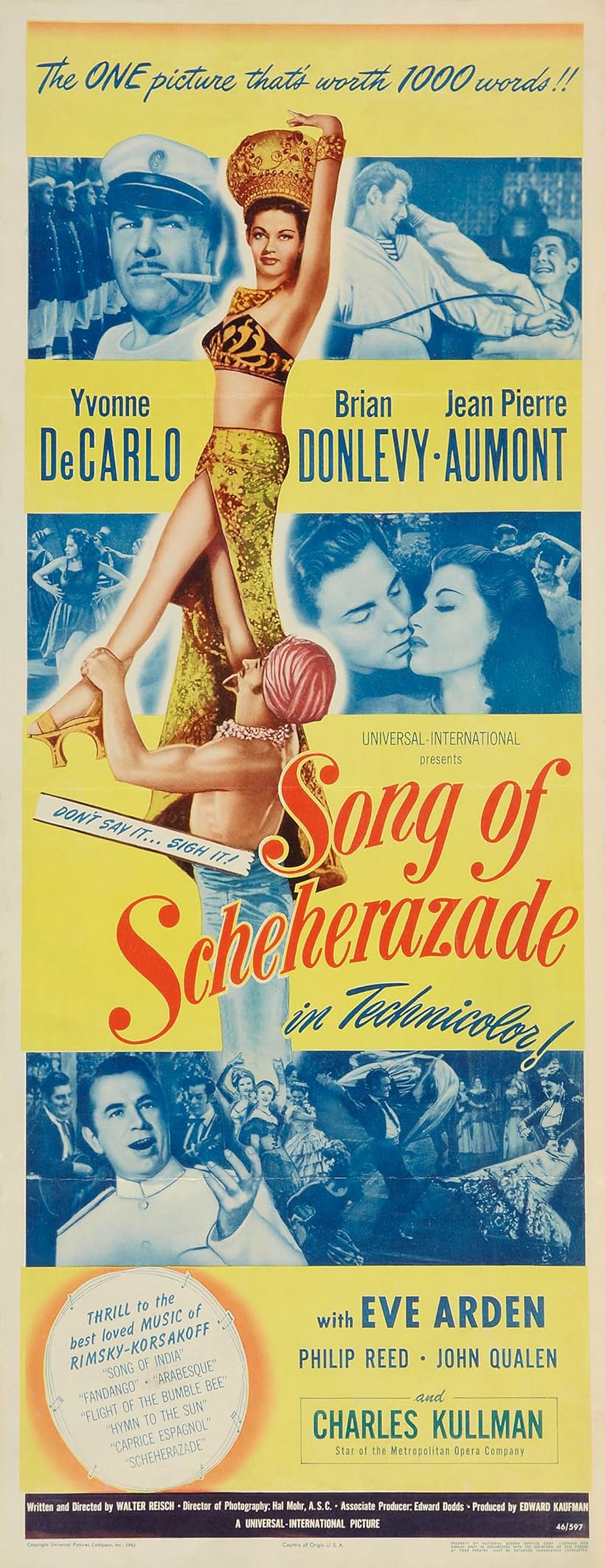 Yvonne De Carlo, Jean-Pierre Aumont, Brian Donlevy, and Phillip Reed in Song of Scheherazade (1947)