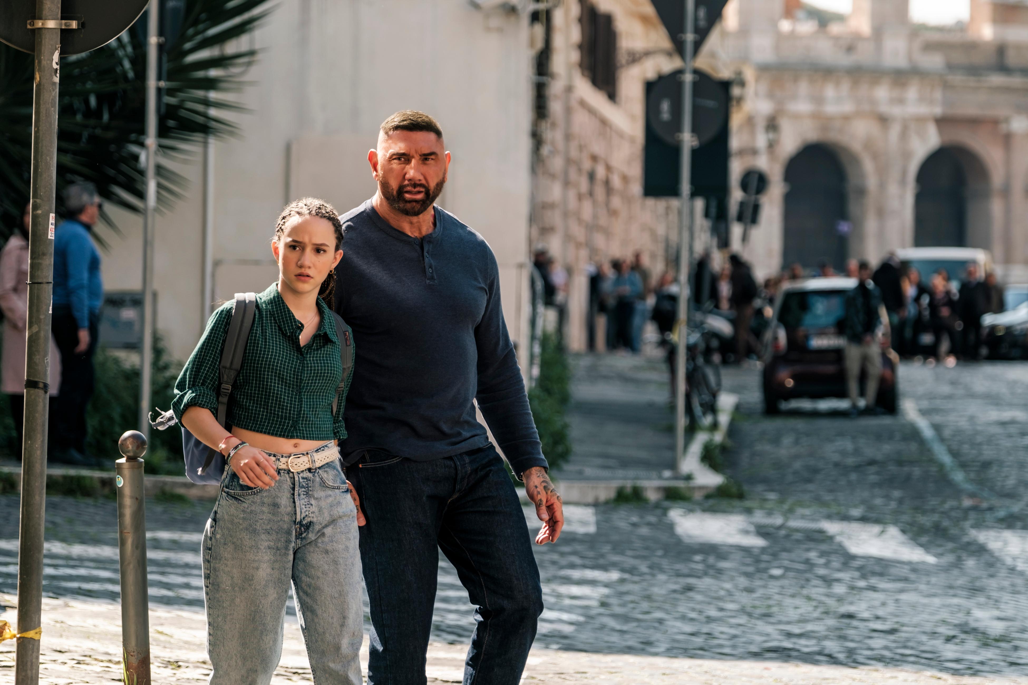 Dave Bautista and Chloe Coleman in My Spy The Eternal City (2024)