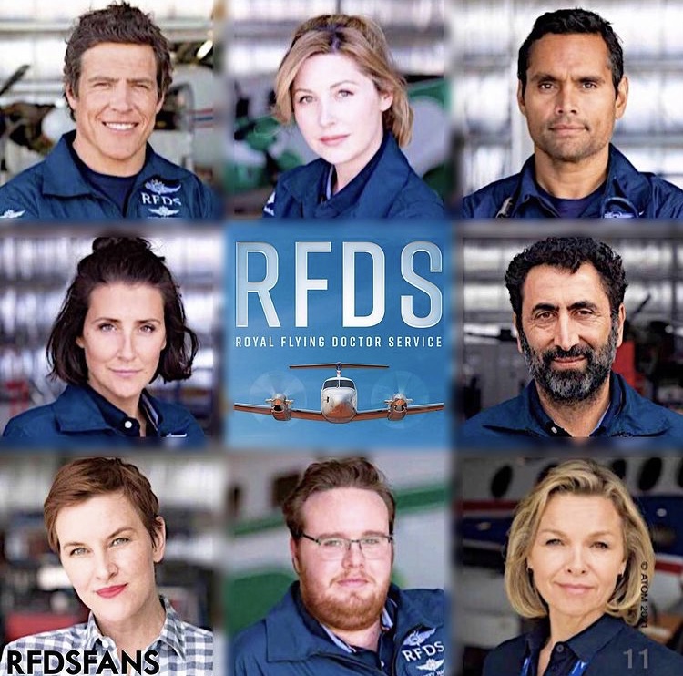 Rodney Afif, Justine Clarke, Kate Mulvany, Ash Ricardo, Stephen Peacocke, Emma Hamilton, Jack Scott, and Rob Collins in RFDS (2021)