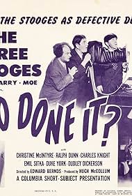 Moe Howard, Larry Fine, Shemp Howard, and Christine McIntyre in Who Done It? (1949)