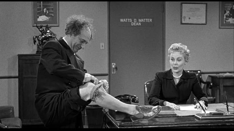 Larry Fine and Angela Stevens in Blunder Boys (1955)