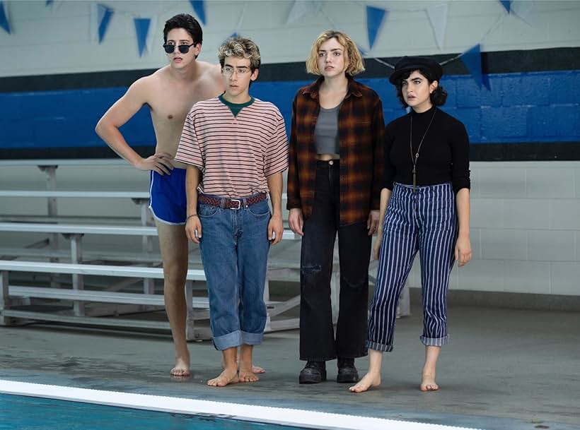 Peyton List, Milo Manheim, Sarah Yarkin, and Nick Pugliese in School Spirits (2023)