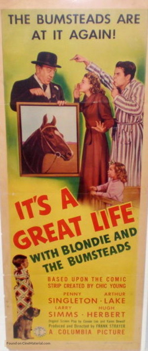 Hugh Herbert, Arthur Lake, Marjorie Ann Mutchie, Larry Simms, Penny Singleton, and Reggie the Horse in It's a Great Life (1943)