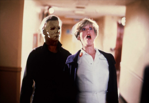 Dick Warlock and Tawny Moyer in Halloween II (1981)