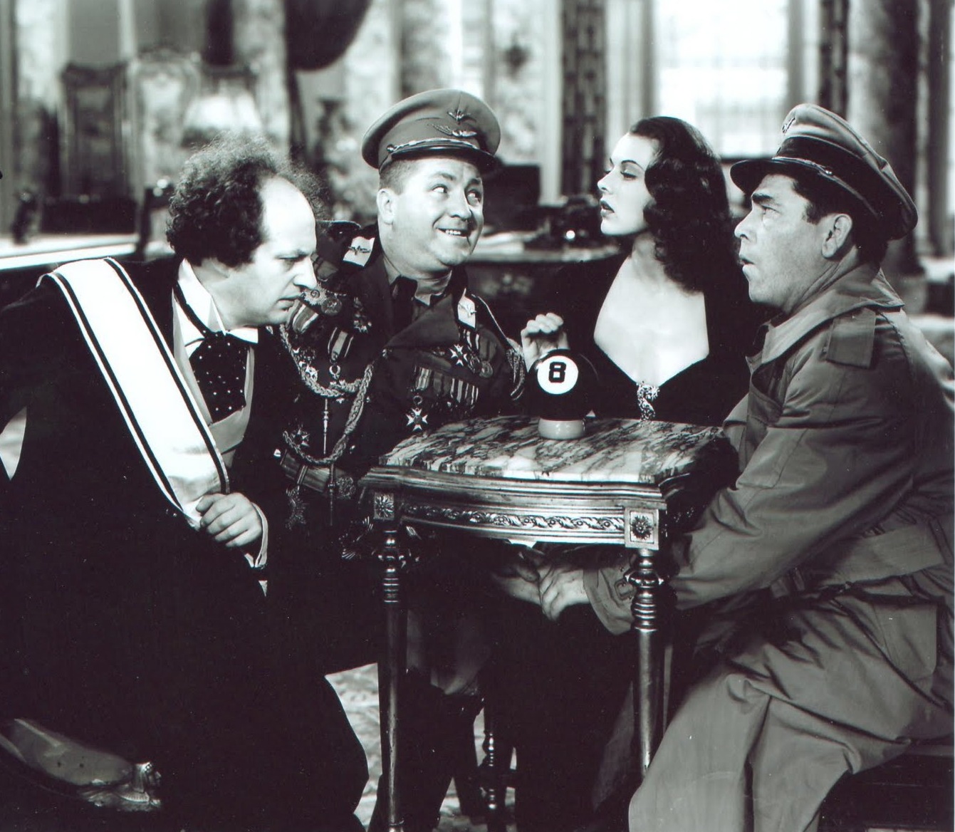 Moe Howard, Larry Fine, Lorna Gray, and Curly Howard in You Nazty Spy! (1940)