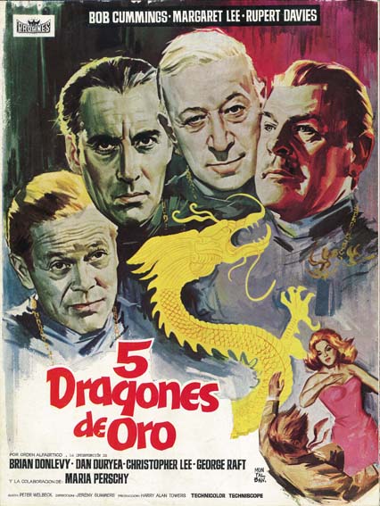 Christopher Lee, Brian Donlevy, Dan Duryea, and George Raft in Five Golden Dragons (1967)