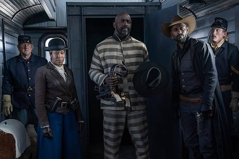 Regina King, Idris Elba, LaKeith Stanfield, and Trudy Smith in The Harder They Fall (2021)