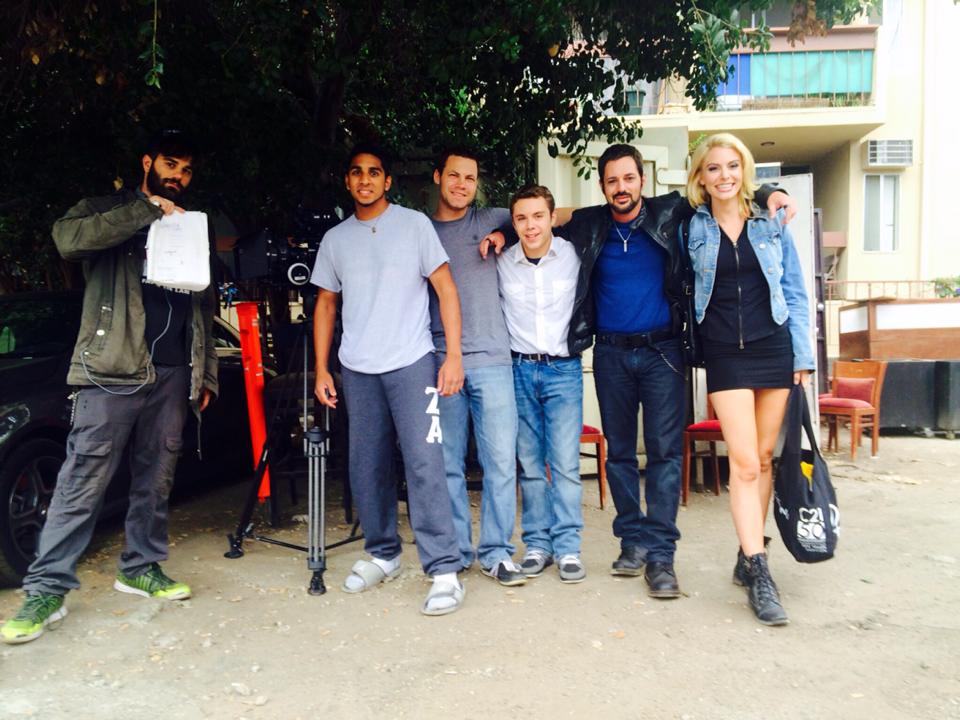 Jared Cohn, Ryan Persaud, Jared Safier, Richard Switzer, David Gere and Jackie Moore on set of "School's Out"