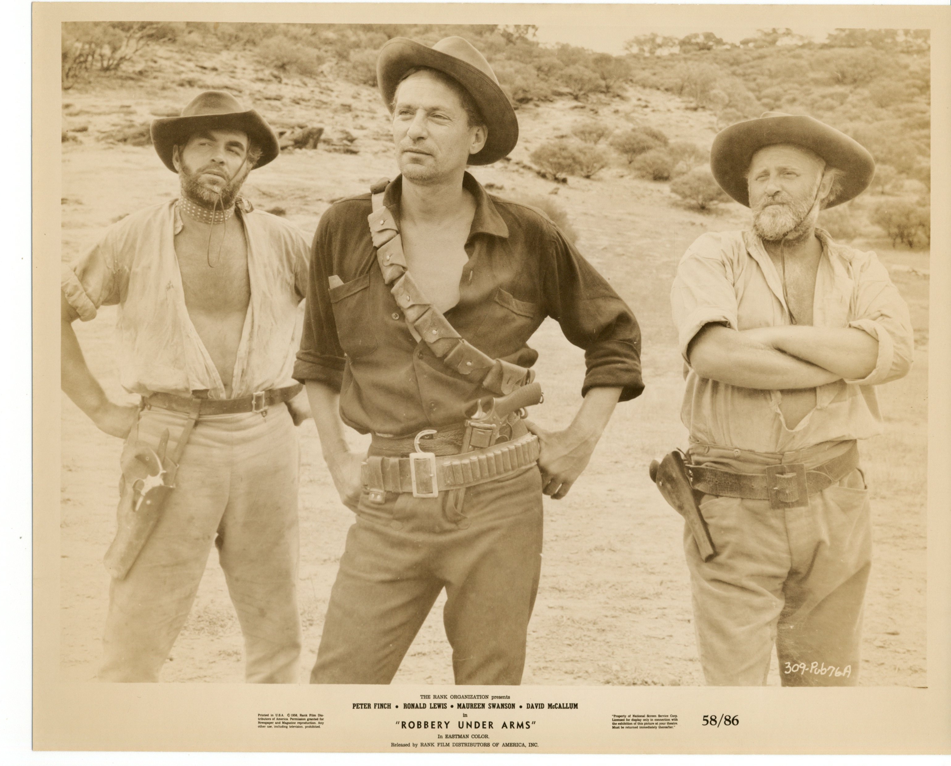 Peter Finch, Laurence Naismith, and Larry Taylor in Robbery Under Arms (1957)