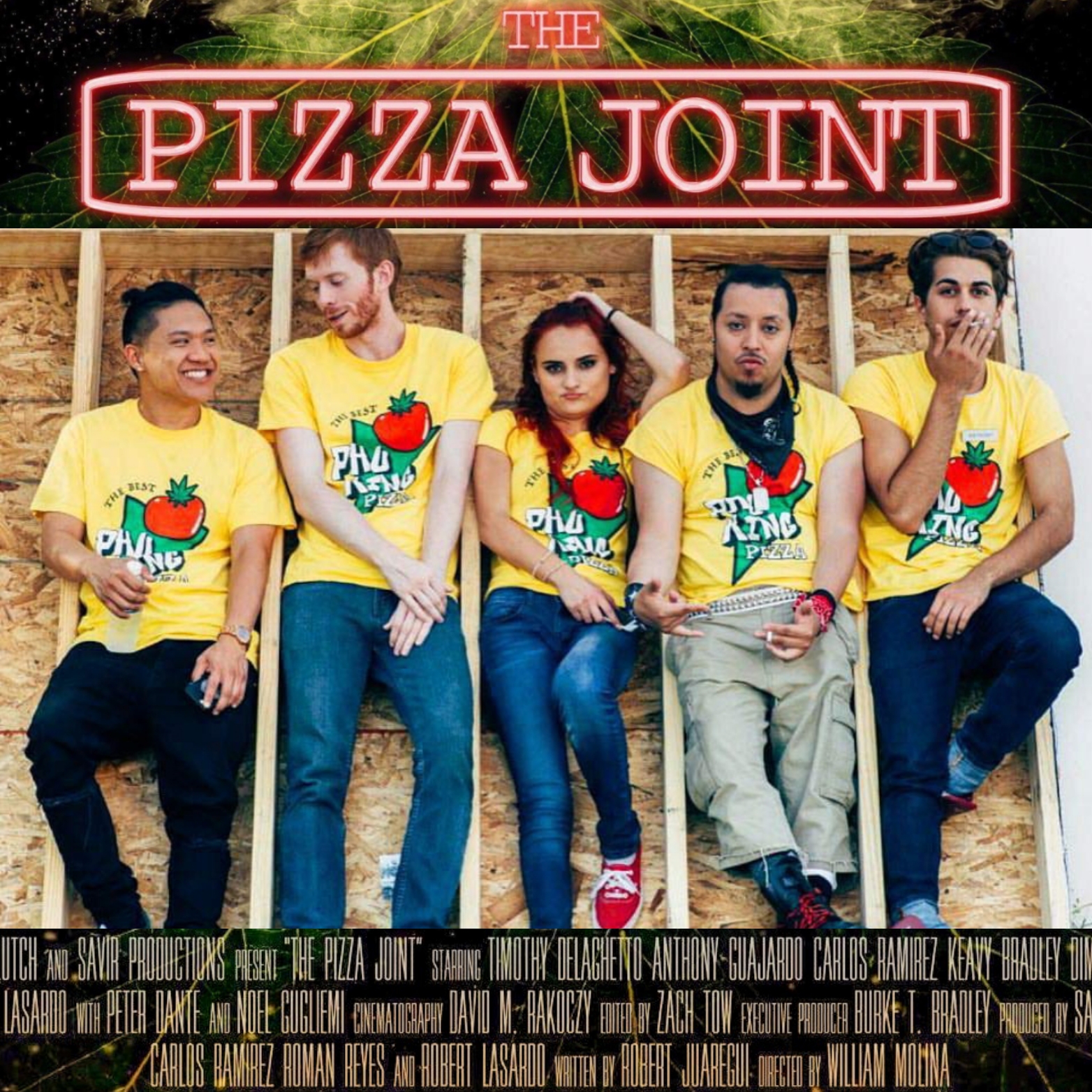 Carlos Ramirez, Anthony Guajardo, Timothy DeLaGhetto, Keavy Bradley, and Will Ritchie in The Pizza Joint (2021)