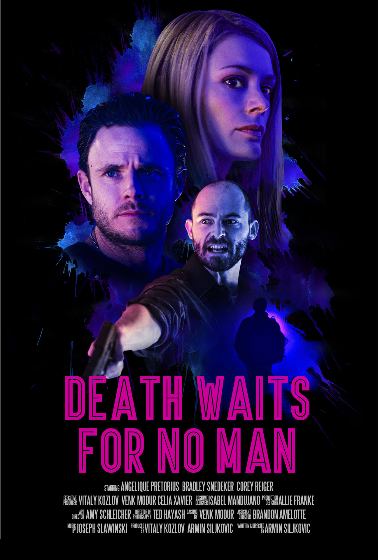 Bradley Snedeker, Angelique Pretorius, and Corey Rieger in Death Waits for No Man (2017)