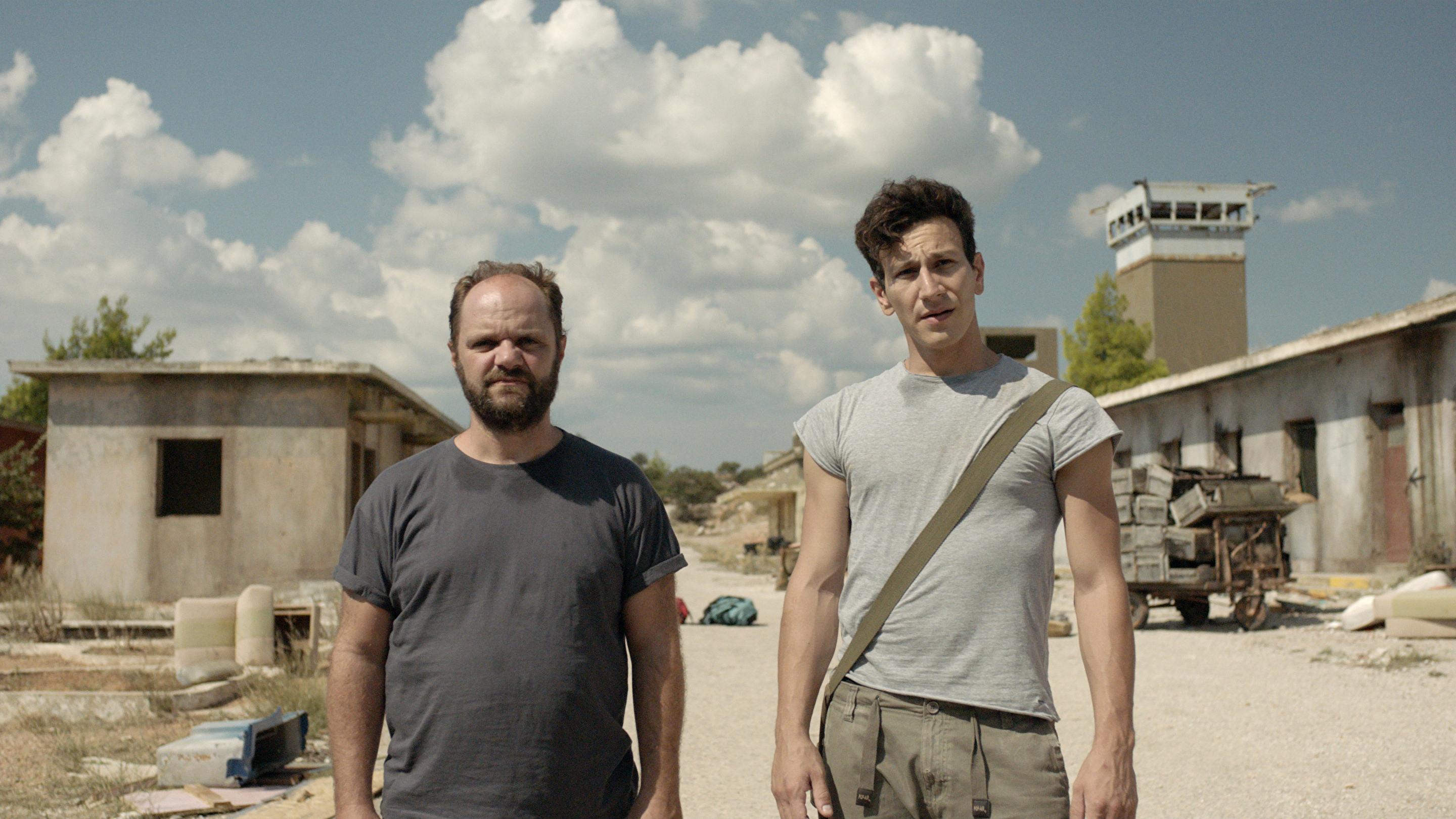 Makis Papadimitriou and Michalis Sarantis in In the Strange Pursuit of Laura Durand (2019)