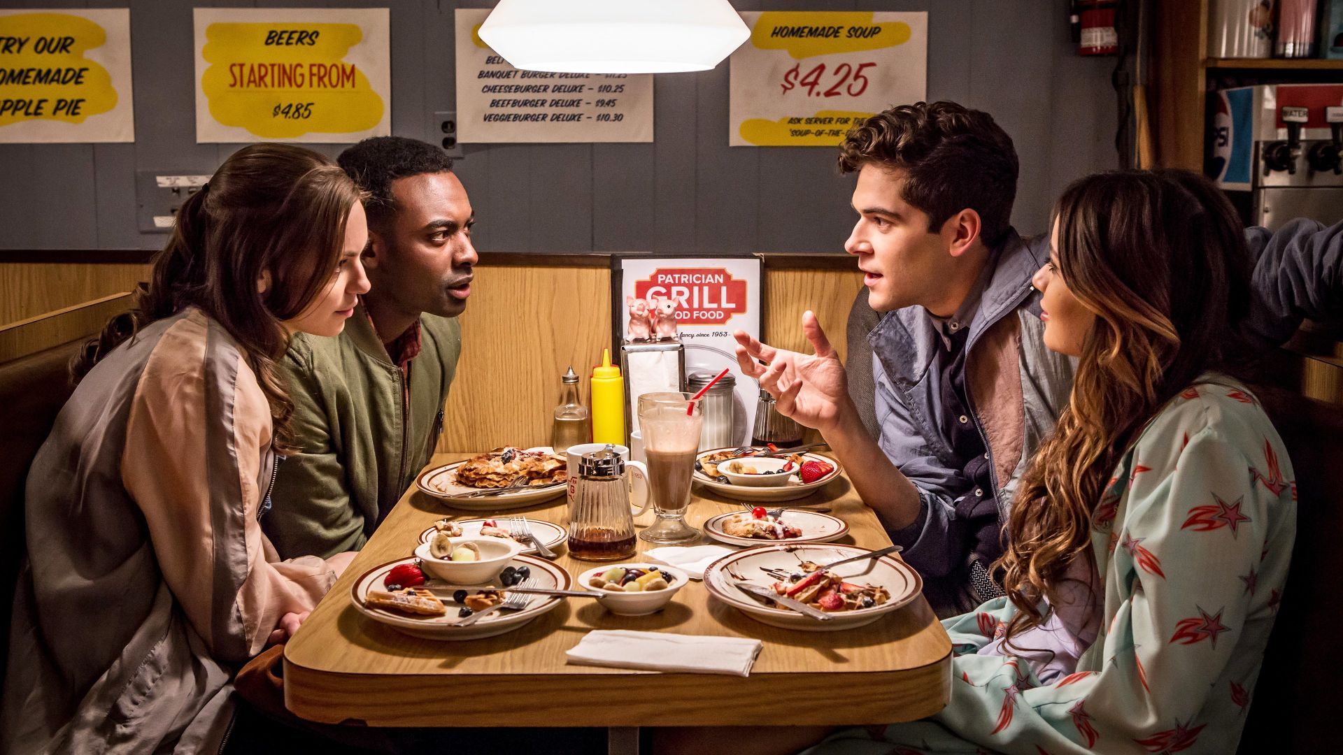 Daniel Maslany, Mazin Elsadig, Lola Tash, and Michelle Mylett in Four in the Morning (2016)