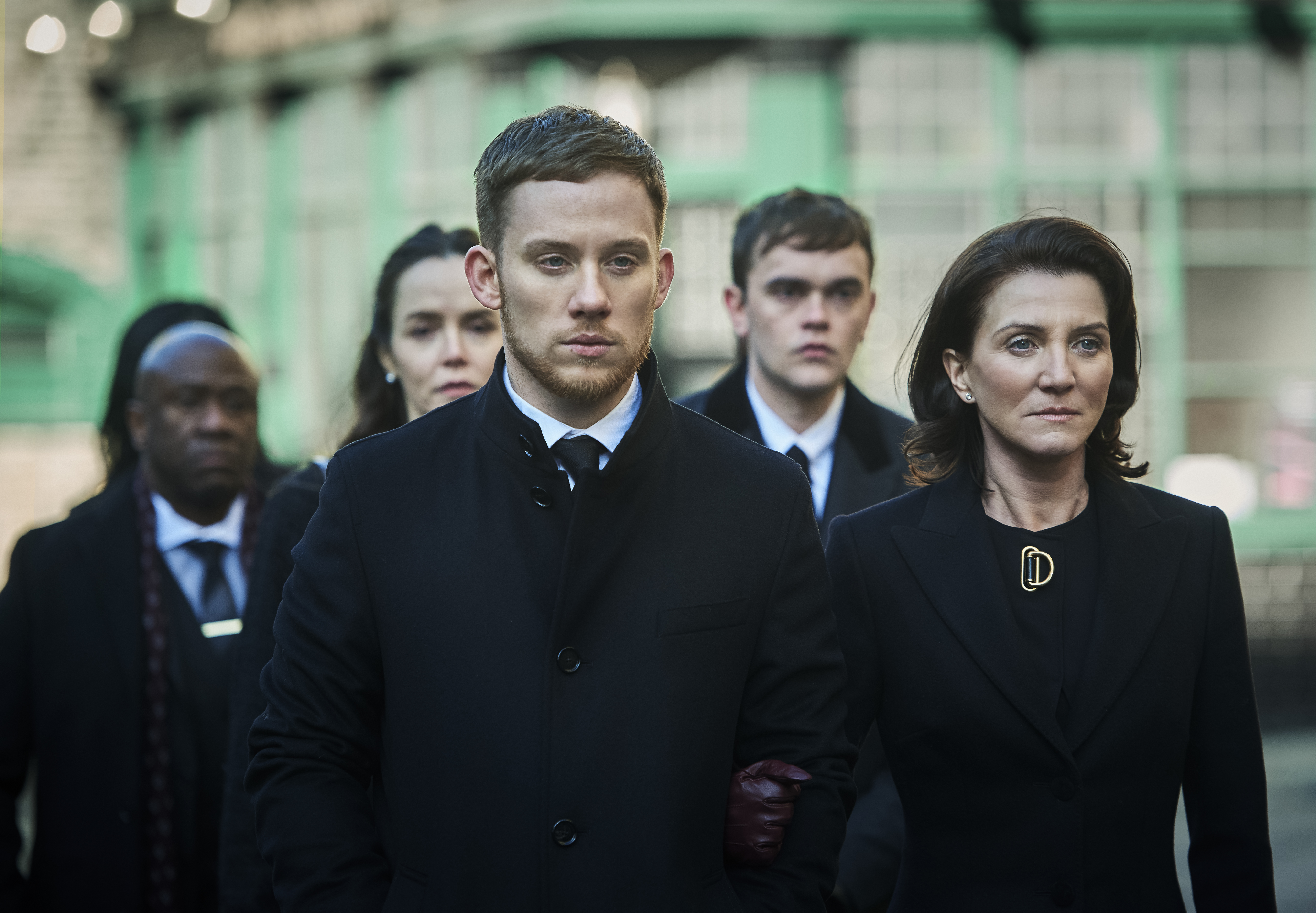 Michelle Fairley, Lucian Msamati, Valene Kane, Joe Cole, and Brian Vernel in Gangs of London (2020)