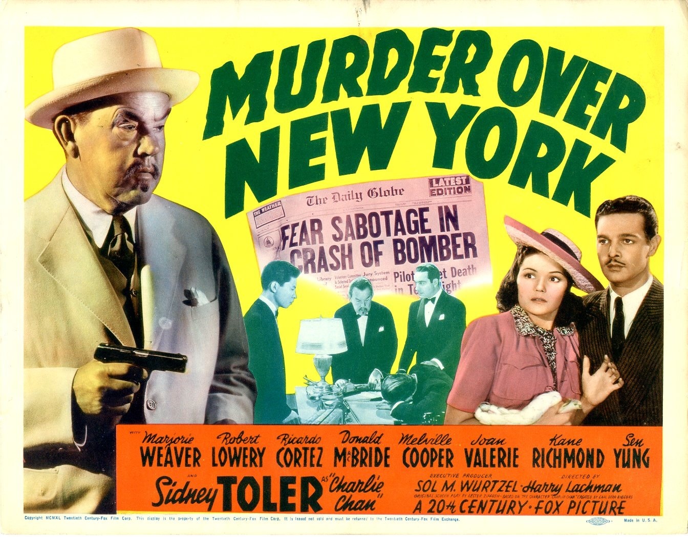 Ricardo Cortez, Robert Lowery, Sidney Toler, Marjorie Weaver, and Victor Sen Yung in Murder Over New York (1940)