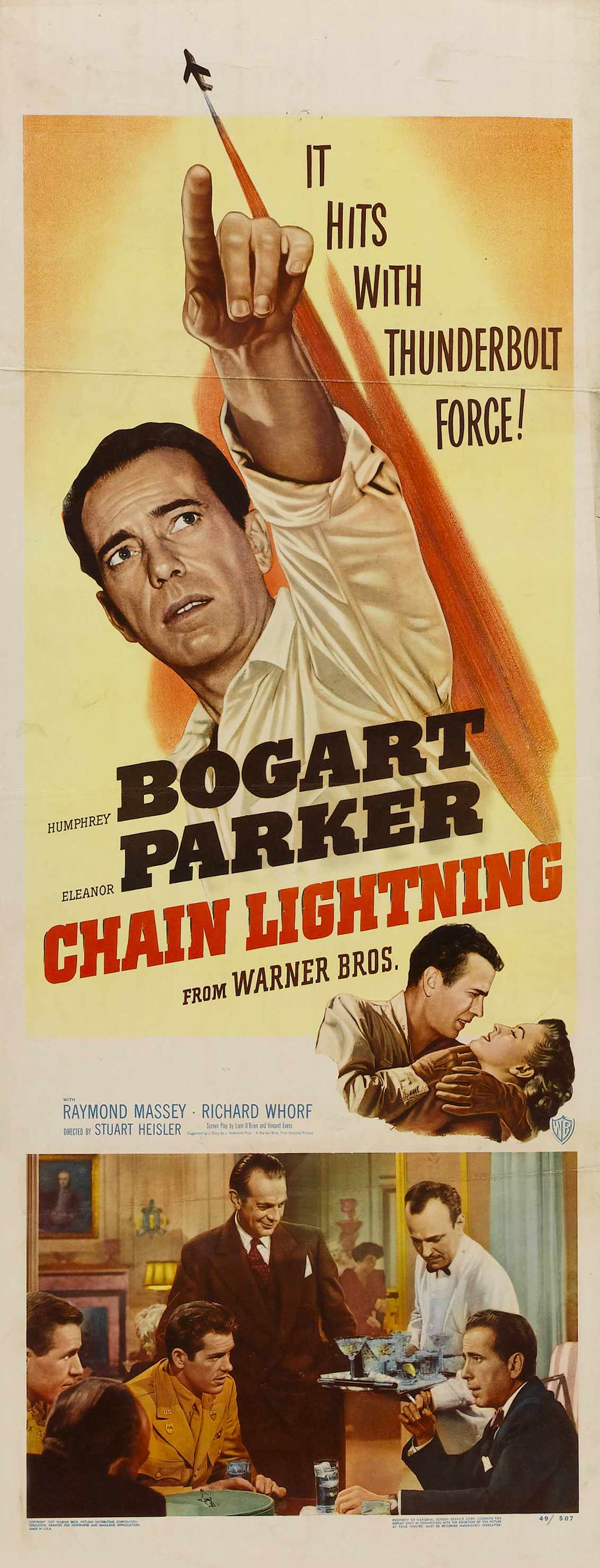 Humphrey Bogart, James Brown, Raymond Massey, Eleanor Parker, Cosmo Sardo, and Richard Whorf in Chain Lightning (1950)