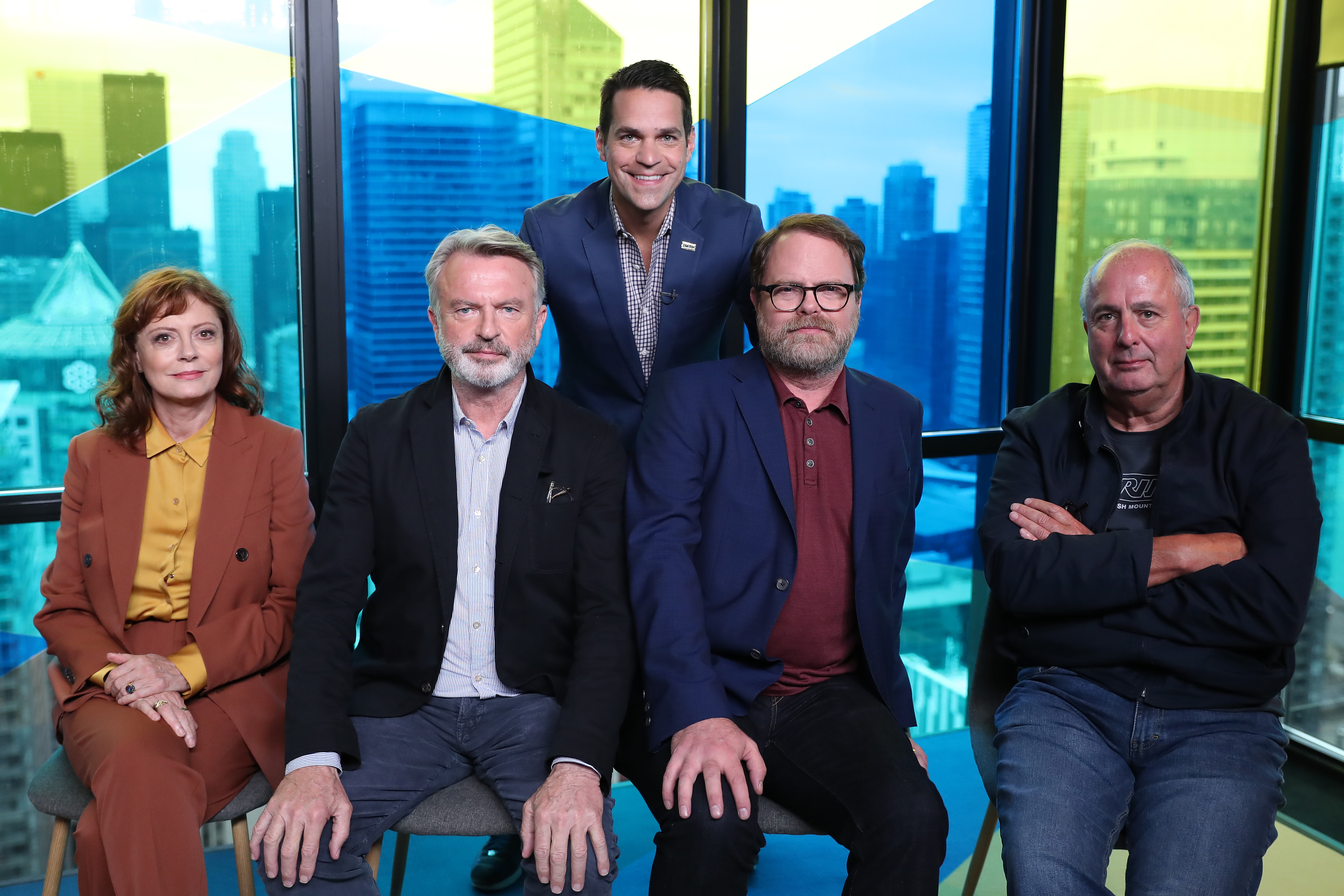 Susan Sarandon, Sam Neill, Roger Michell, Rainn Wilson, and Dave Karger at an event for Blackbird (2019)