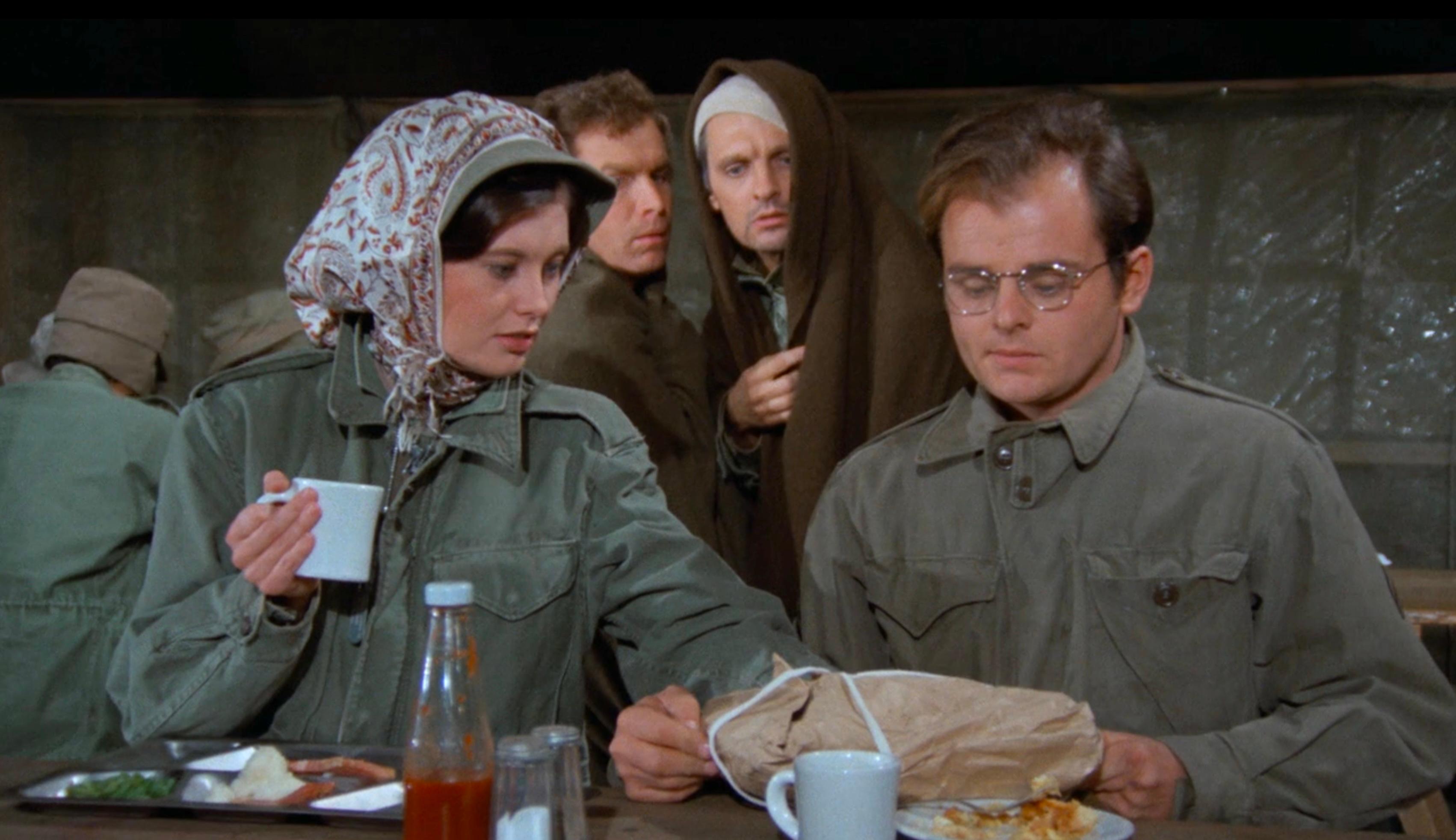 Alan Alda, Gary Burghoff, Kathleen King, and Wayne Rogers in M*A*S*H (1972)