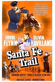 Olivia de Havilland, Errol Flynn, Ronald Reagan, and Raymond Massey in Santa Fe Trail (1940)