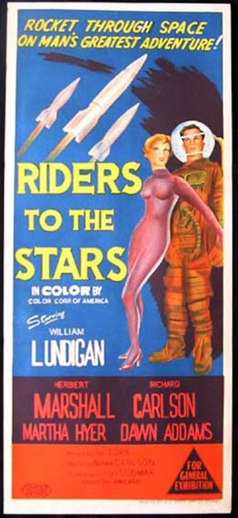 Herbert Marshall, Dawn Addams, Richard Carlson, Martha Hyer, and William Lundigan in Riders to the Stars (1954)