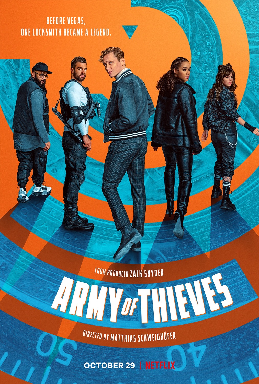 Matthias Schweighöfer, Nathalie Emmanuel, Ruby O. Fee, Stuart Martin, and Guz Khan in Army of Thieves (2021)