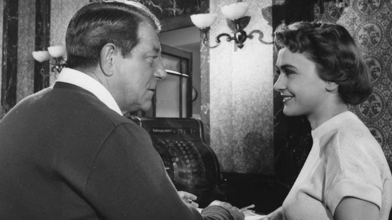 Danièle Delorme and Jean Gabin in Deadlier Than the Male (1956)