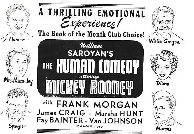 Mickey Rooney, Van Johnson, Fay Bainter, James Craig, Marsha Hunt, and Frank Morgan in The Human Comedy (1943)