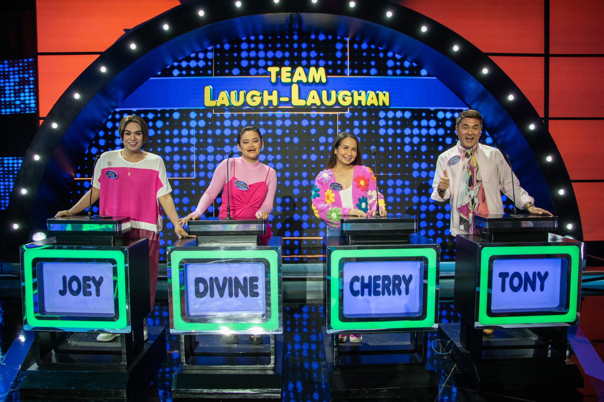 Joey Paras, Cherry Malvar, Tony Lopena, and Divine Aucina in Family Feud Philippines (2022)