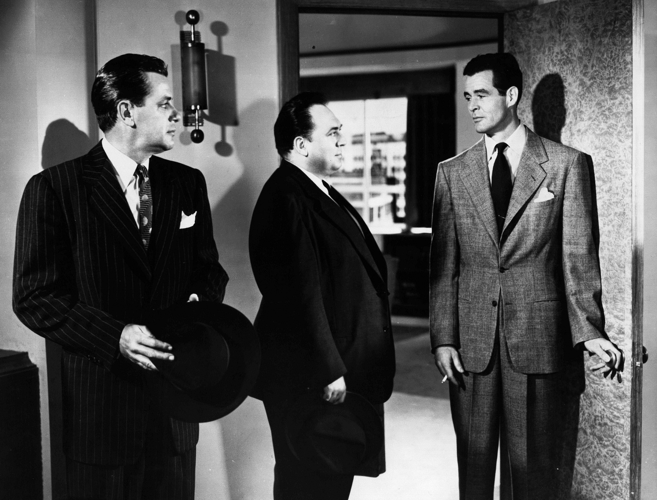 Thomas Gomez, Richard Rober, and Robert Ryan in The Woman on Pier 13 (1949)