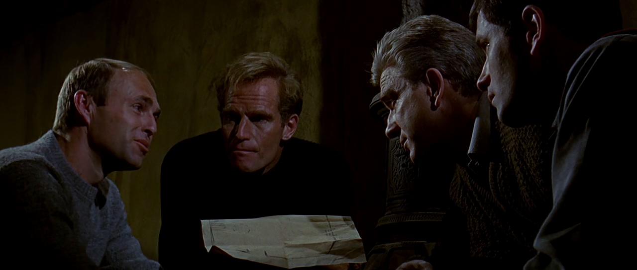 Charlton Heston, Leslie Nielsen, Linden Chiles, and Peter Masterson in Counterpoint (1967)