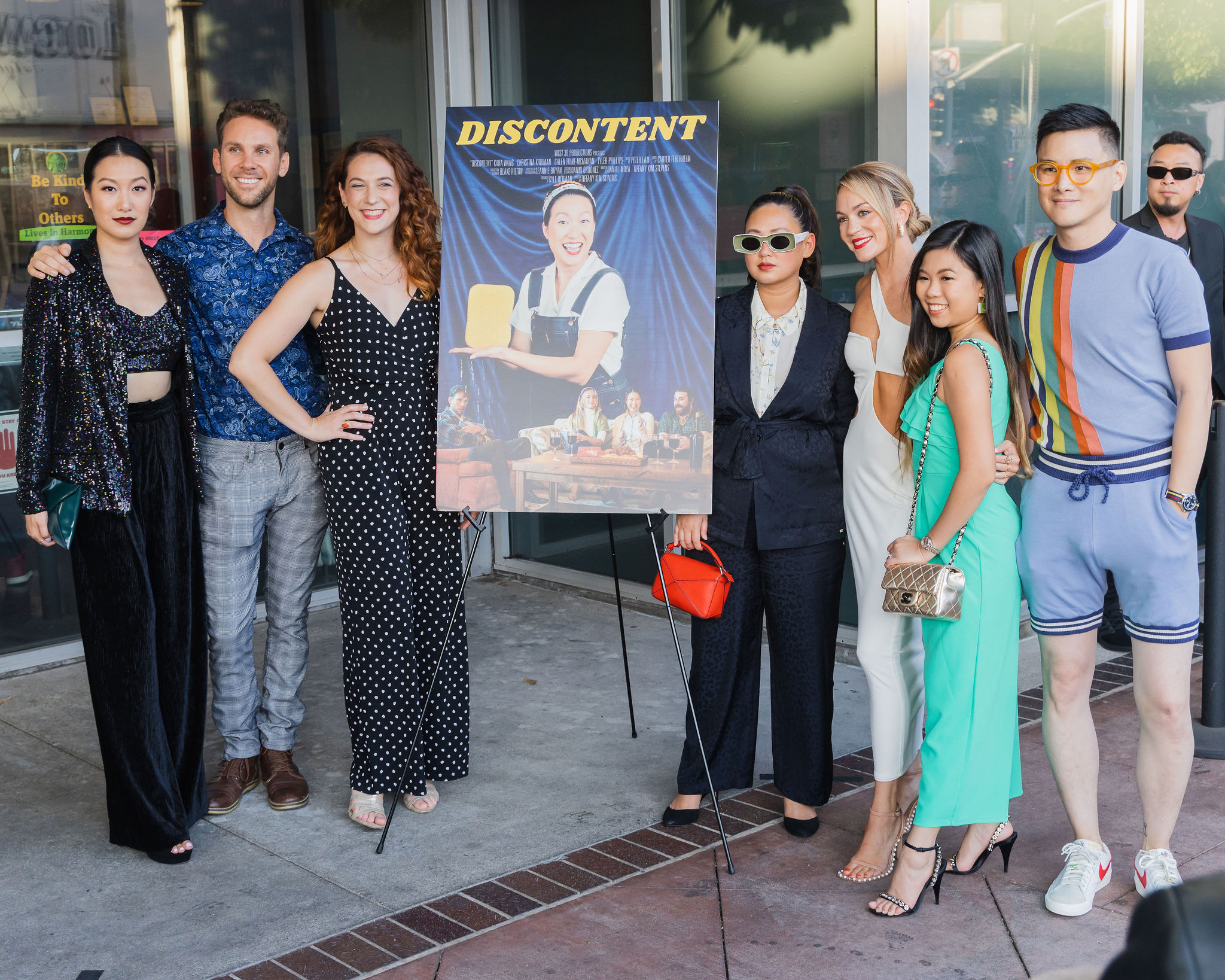 Cheryl K, Christina Kirkman, Kara Wang, Hank Chen, Genevieve Lerner, Tiffany Kim Stevens, and Galen Trine at an event for Discontent (2024)